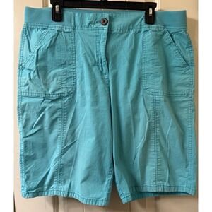 Kim Rogers Women's Blue White Stripe Cotton Blend Bermuda Shorts Size 18 NWT